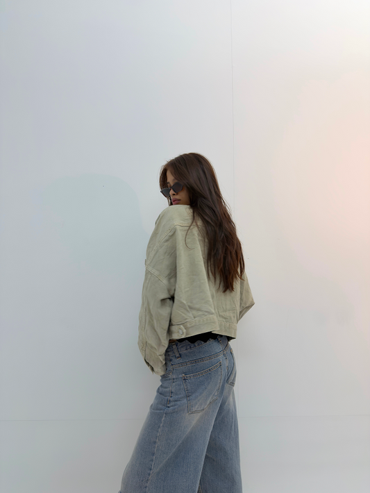 Vintage Oversized Sage Green Denim Jacket