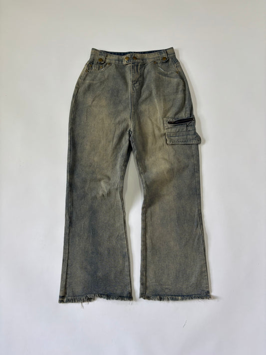 Unisex Jeans Cargo Flared Light Wash