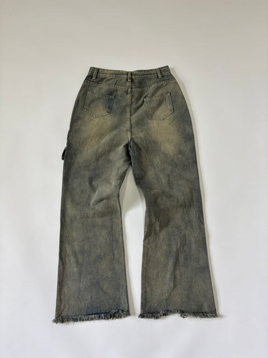 Unisex Jeans Cargo Flared Light Wash