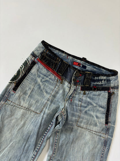 Heavy belted light wash vintage women's denim