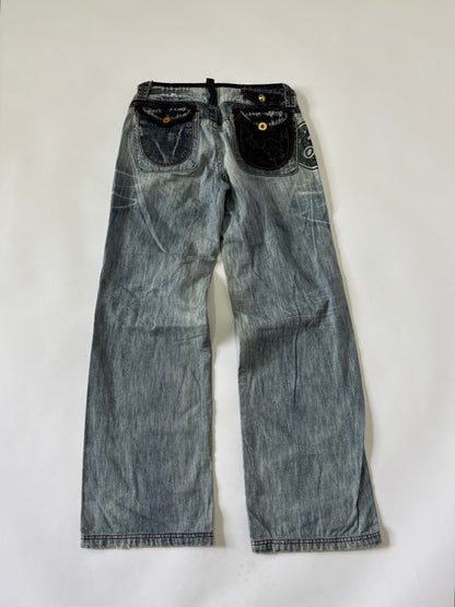 Heavy belted light wash vintage women's denim