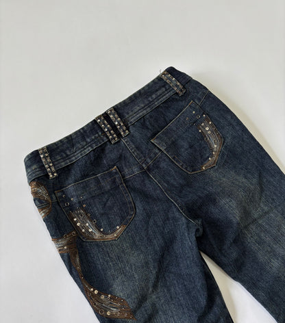 Dark ribbon detailed straight cut jeans