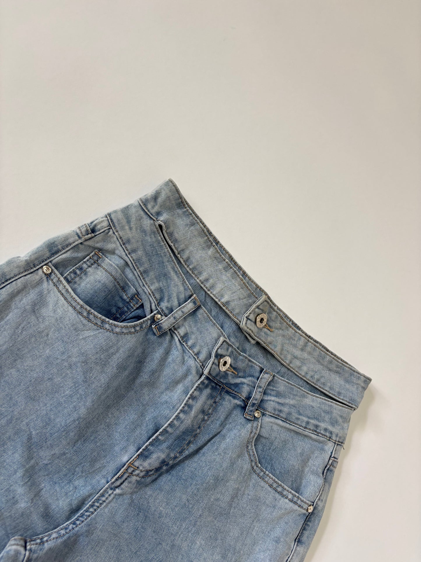 Light Wash Double-Waist Flare Jeans