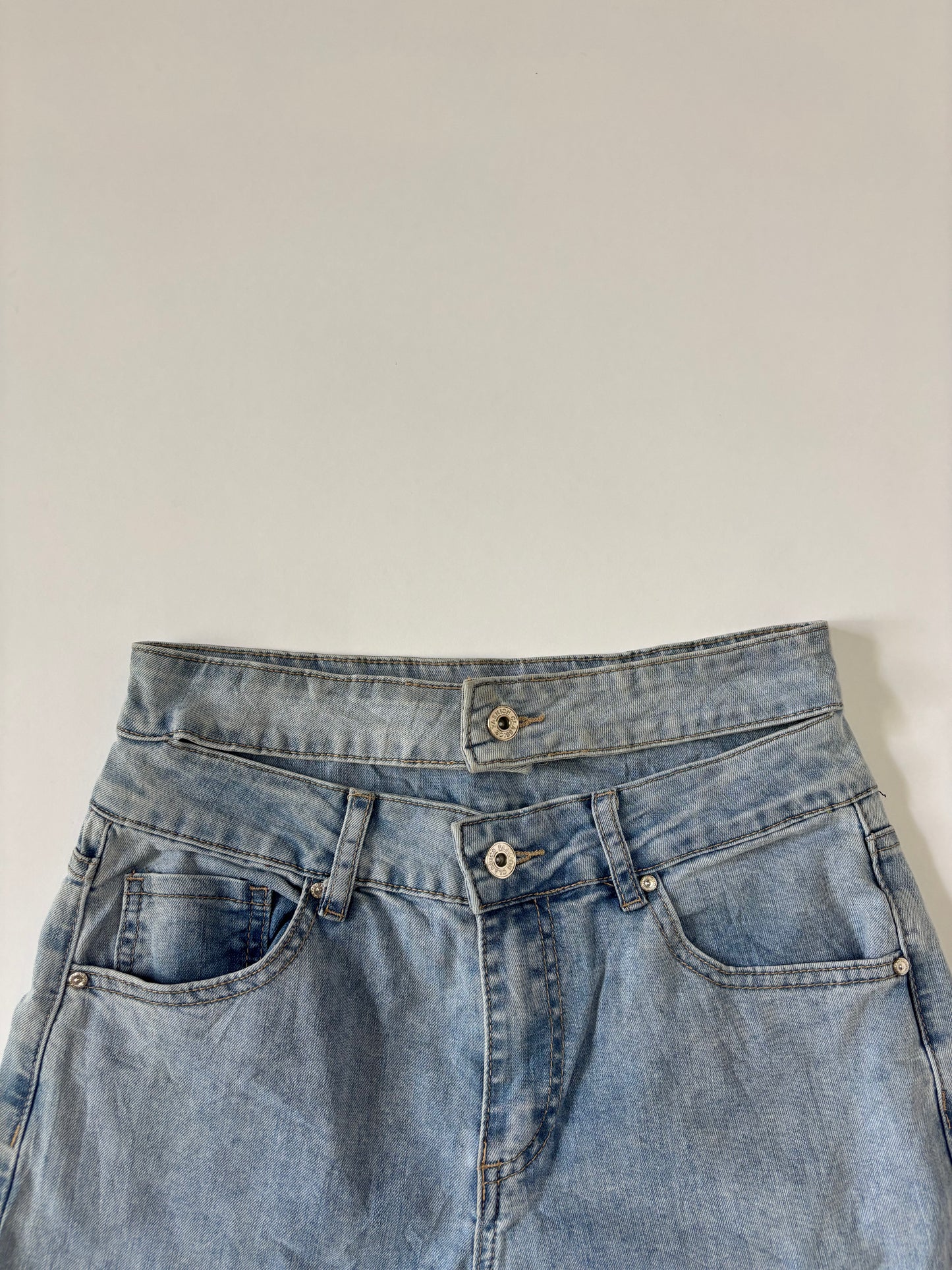 Light Wash Double-Waist Flare Jeans