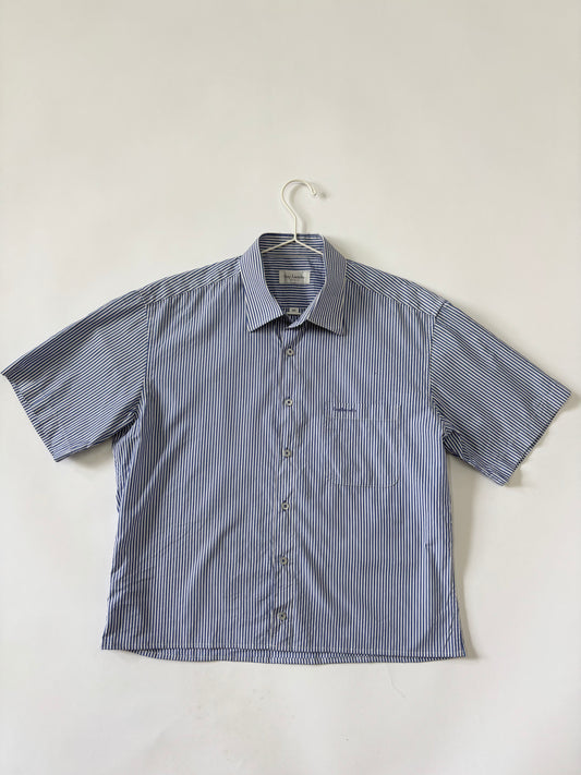 Men's Shirt Short Sleeve Blue Pinstripe