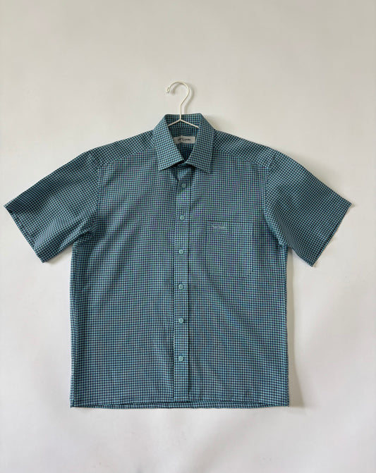 Men's Shirt Short Sleeve Teal Micro Check