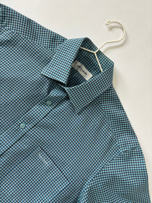 Men's Shirt Short Sleeve Teal Micro Check