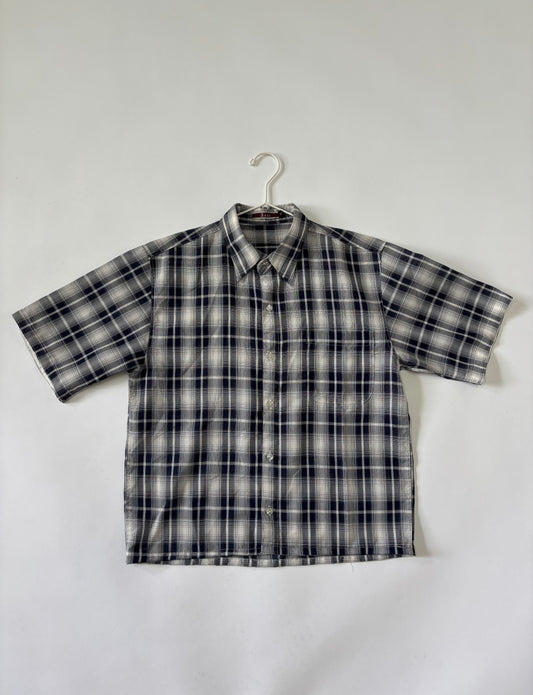 Men's Shirt Short Sleeve Navy Plaid