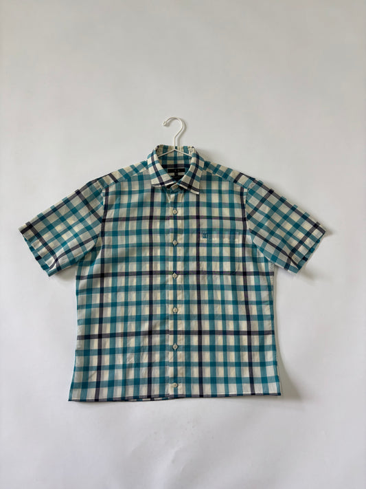 Men's Shirt Short Sleeve Teal Plaid