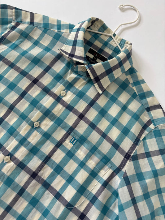Men's Shirt Short Sleeve Teal Plaid