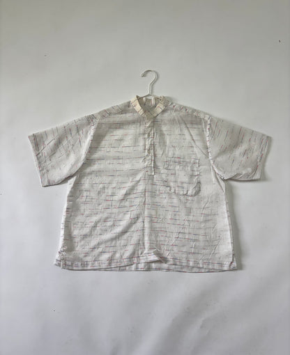 Off-White Textured Mandarin Collar Shirt