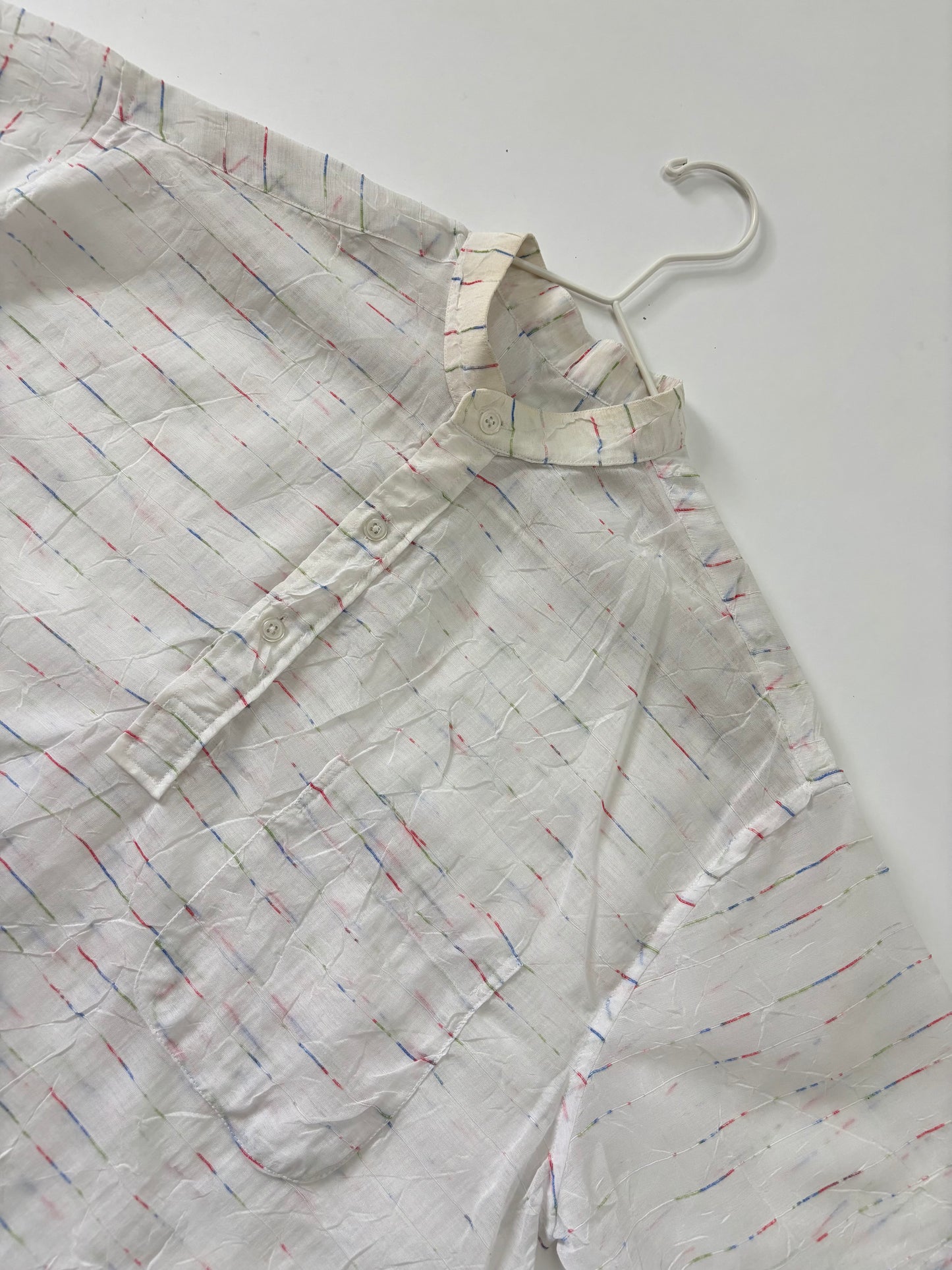 Off-White Textured Mandarin Collar Shirt