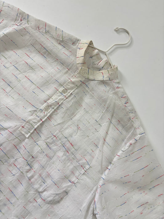 Men's Shirt Mandarin Collar Off-White Textured
