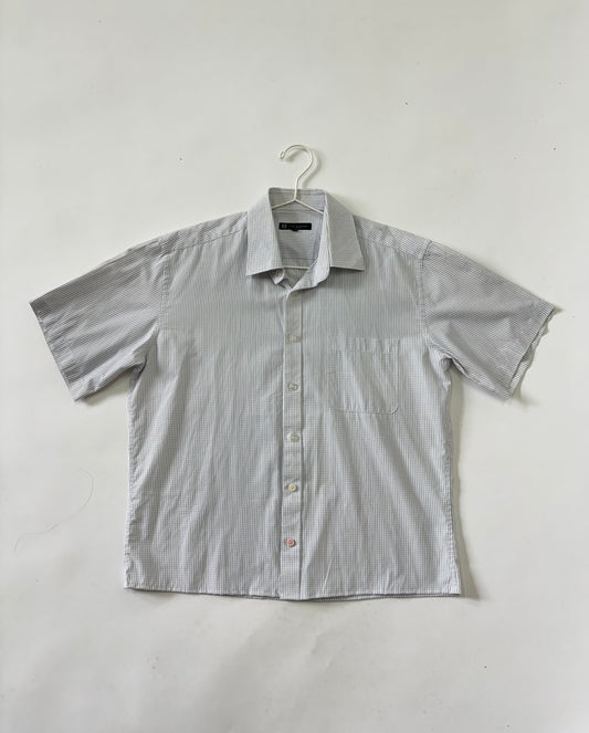 Men's Shirt Short Sleeve Light Grey Micro Check