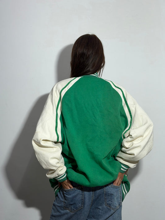 Unisex Green & Beige Oversized ‘F4 62’ Varsity Jacket