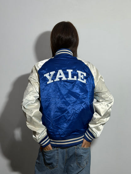 Unisex Royal Blue & Silver Relaxed Fit Satin Varsity Jacket