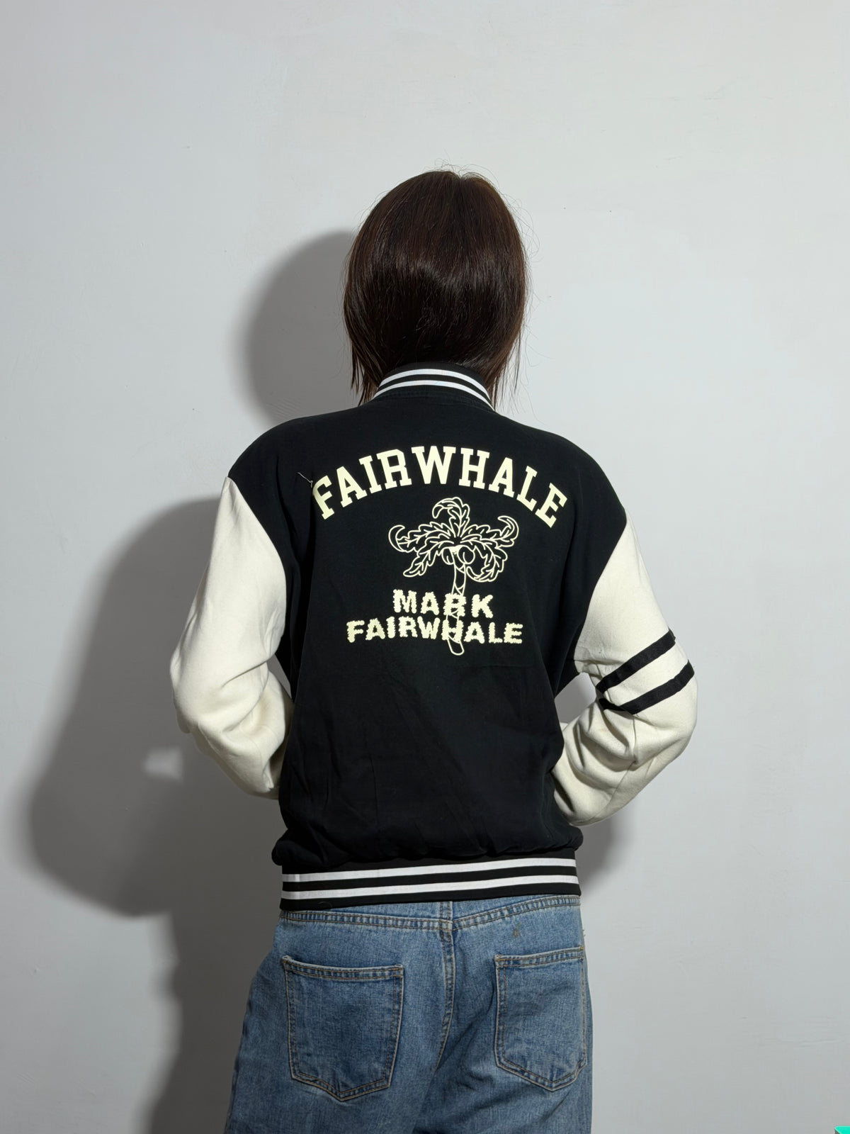 Unisex Black & Beige Relaxed Fit Patch Varsity Jacket