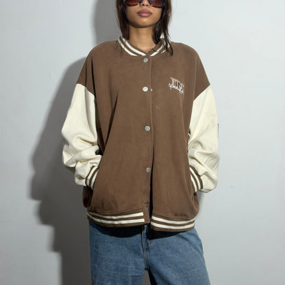 Unisex Mocha Brown & Cream Oversized Varsity Jacket
