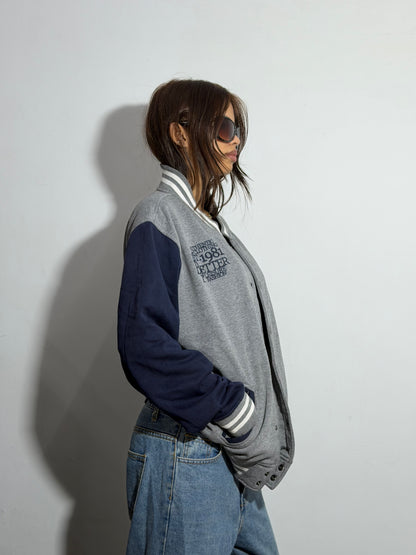 Unisex Heather Gray & Navy Relaxed Fit ‘81’ Varsity Jacket