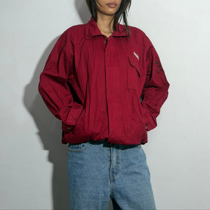Unisex Burgundy Relaxed Fit Collared Utility Windbreaker Jacket