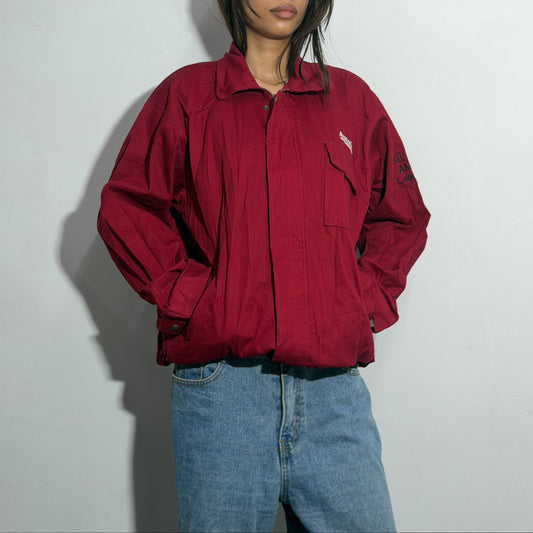 Unisex Burgundy Relaxed Fit Collared Utility Windbreaker Jacket