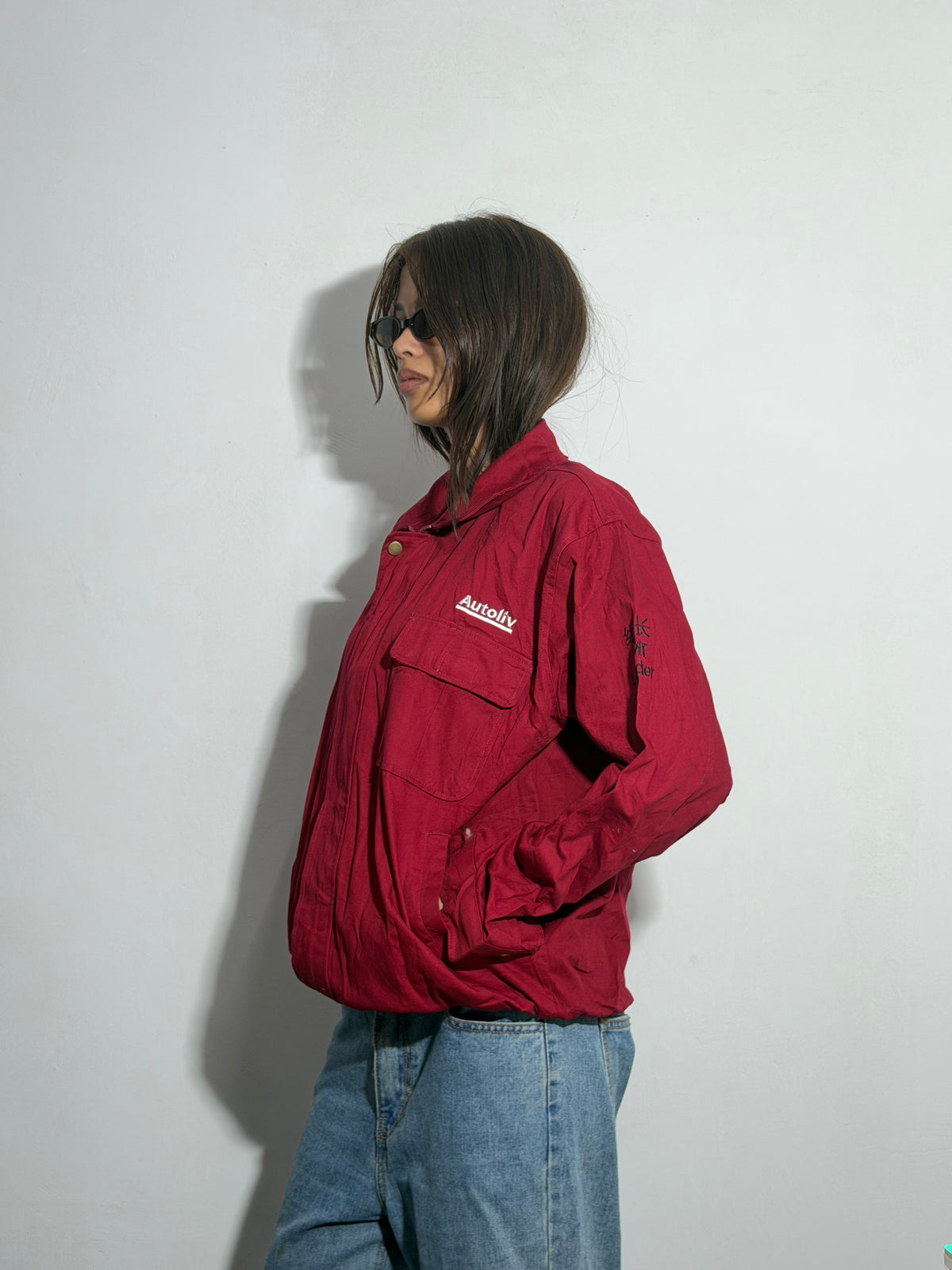 Unisex Burgundy Relaxed Fit Collared Utility Windbreaker Jacket