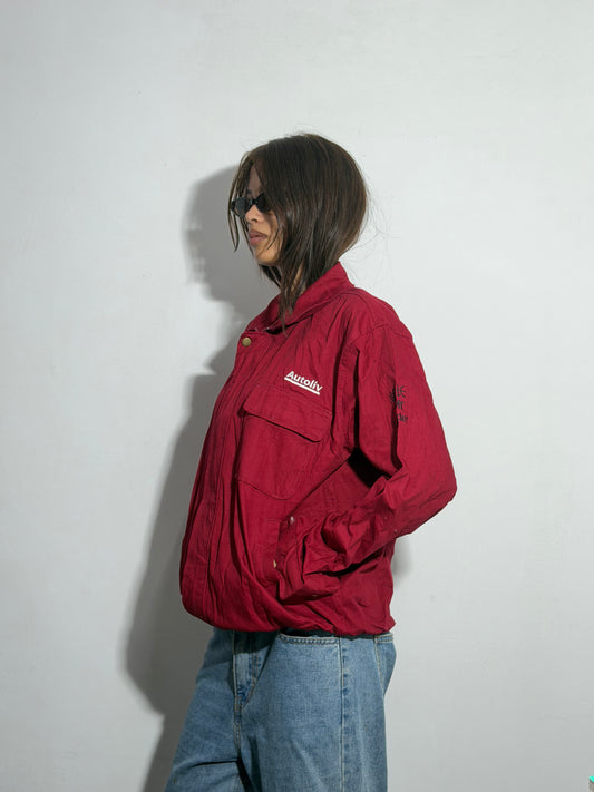 Unisex Burgundy Relaxed Fit Collared Utility Windbreaker Jacket
