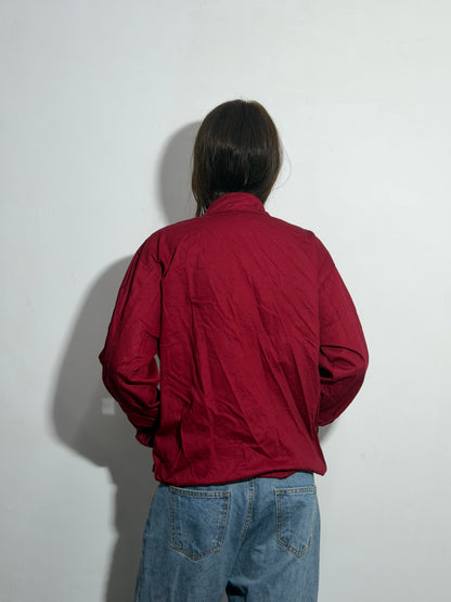 Unisex Burgundy Relaxed Fit Collared Utility Windbreaker Jacket