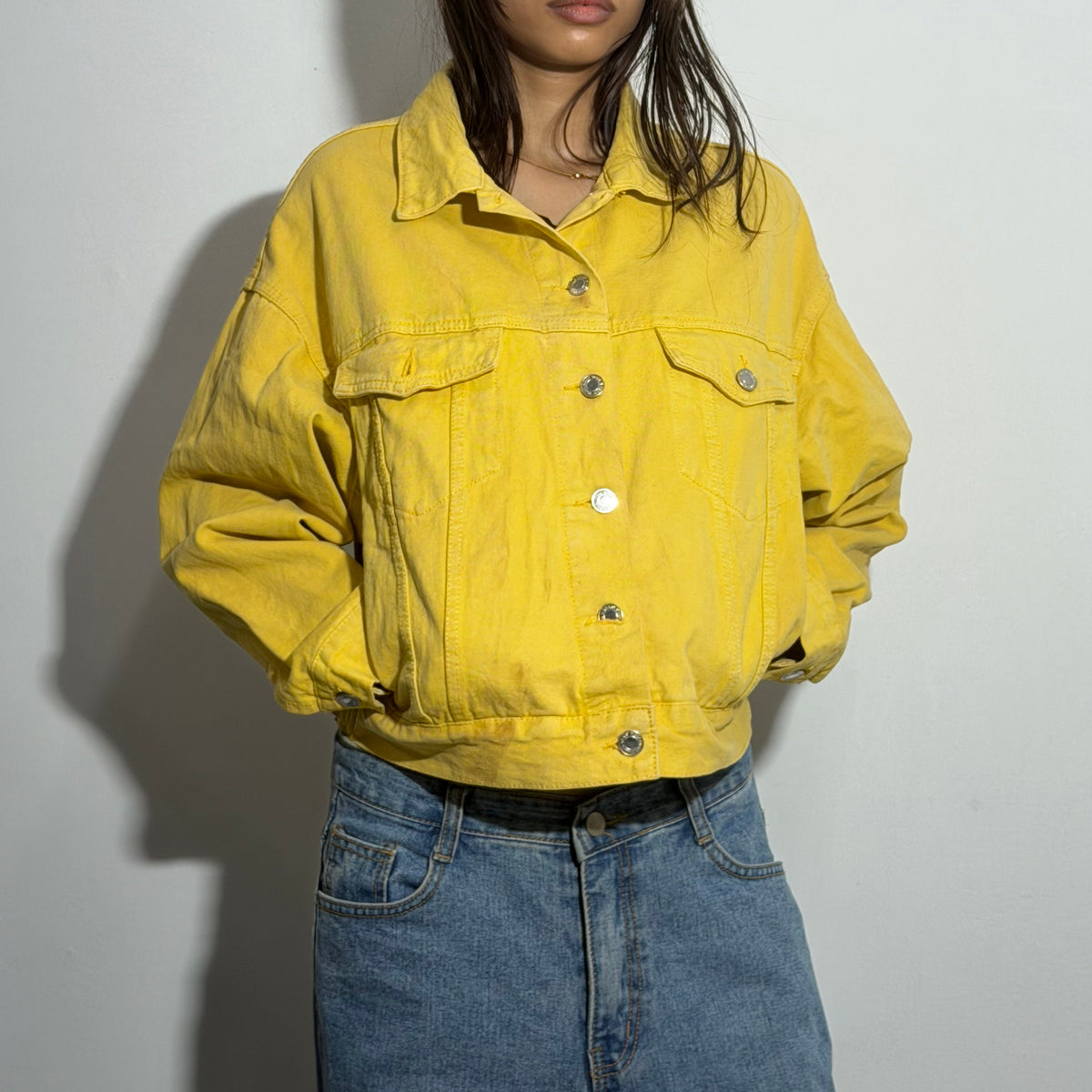 Women’s Sunshine Yellow Relaxed Fit Trucker Denim Jacket