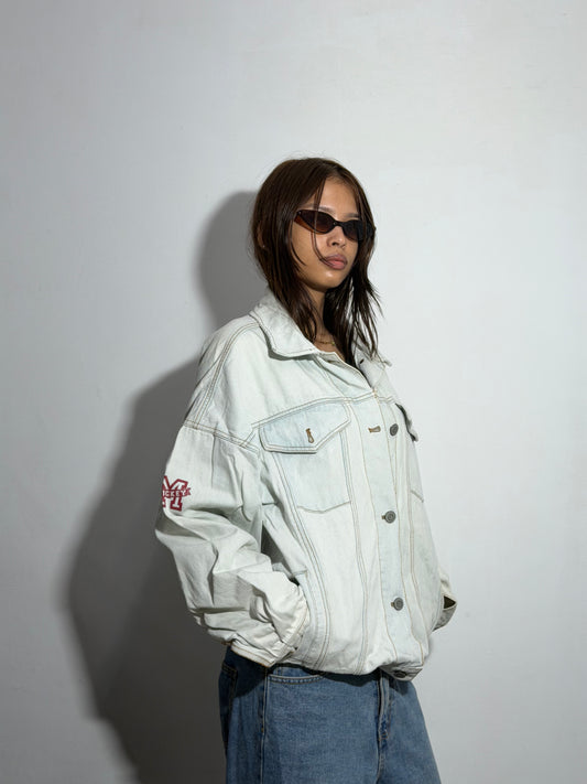 Women’s Ice Blue Oversized MM Graphic Denim Jacket