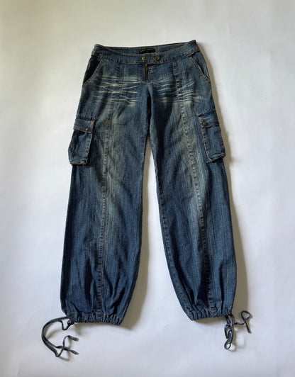 Women's Y2K Low-Rise Wide Leg Cargo Jeans with Drawstring Hem