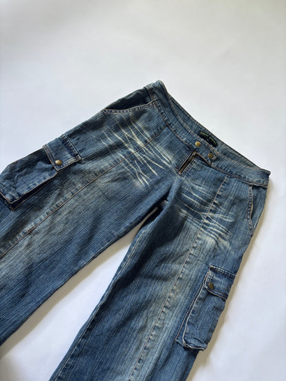 Women's Y2K Low-Rise Wide Leg Cargo Jeans with Drawstring Hem