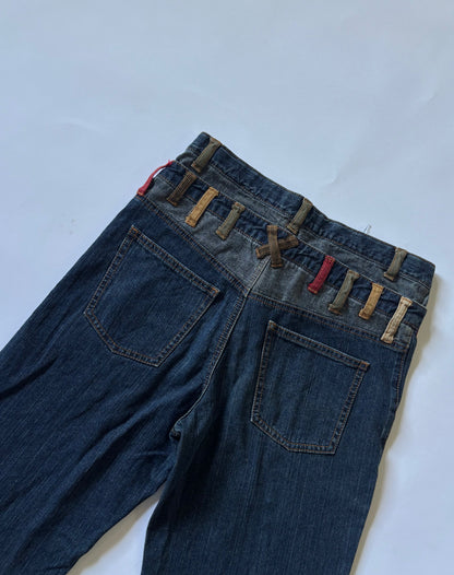 Contrast Belt-Loop Wide Leg Women's Jeans