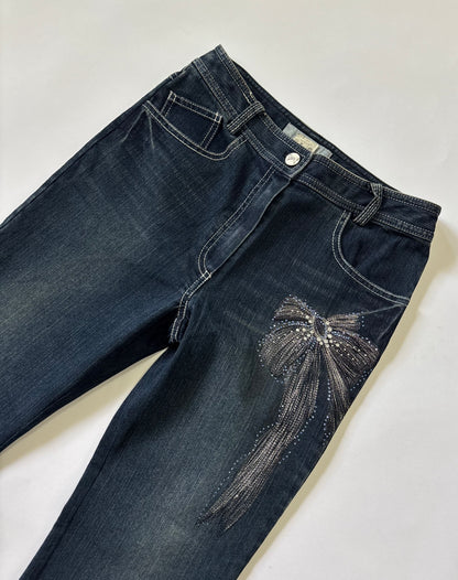 Dark Wash Embellished Wide-Leg  Women's Jeans
