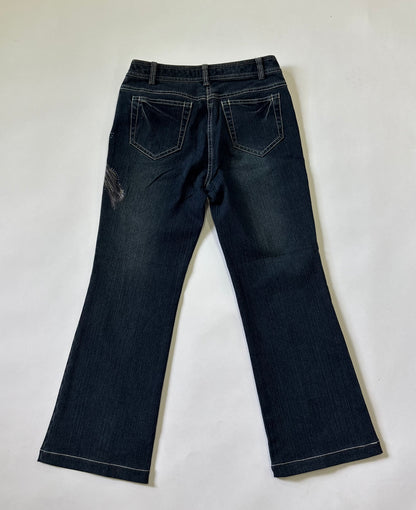 Dark Wash Embellished Wide-Leg  Women's Jeans