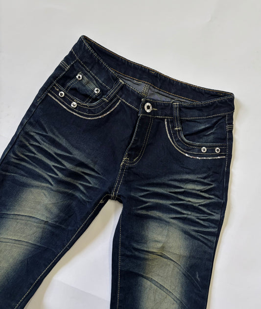 Women's Jeans Bootcut Dark Wash Heavy Whiskering