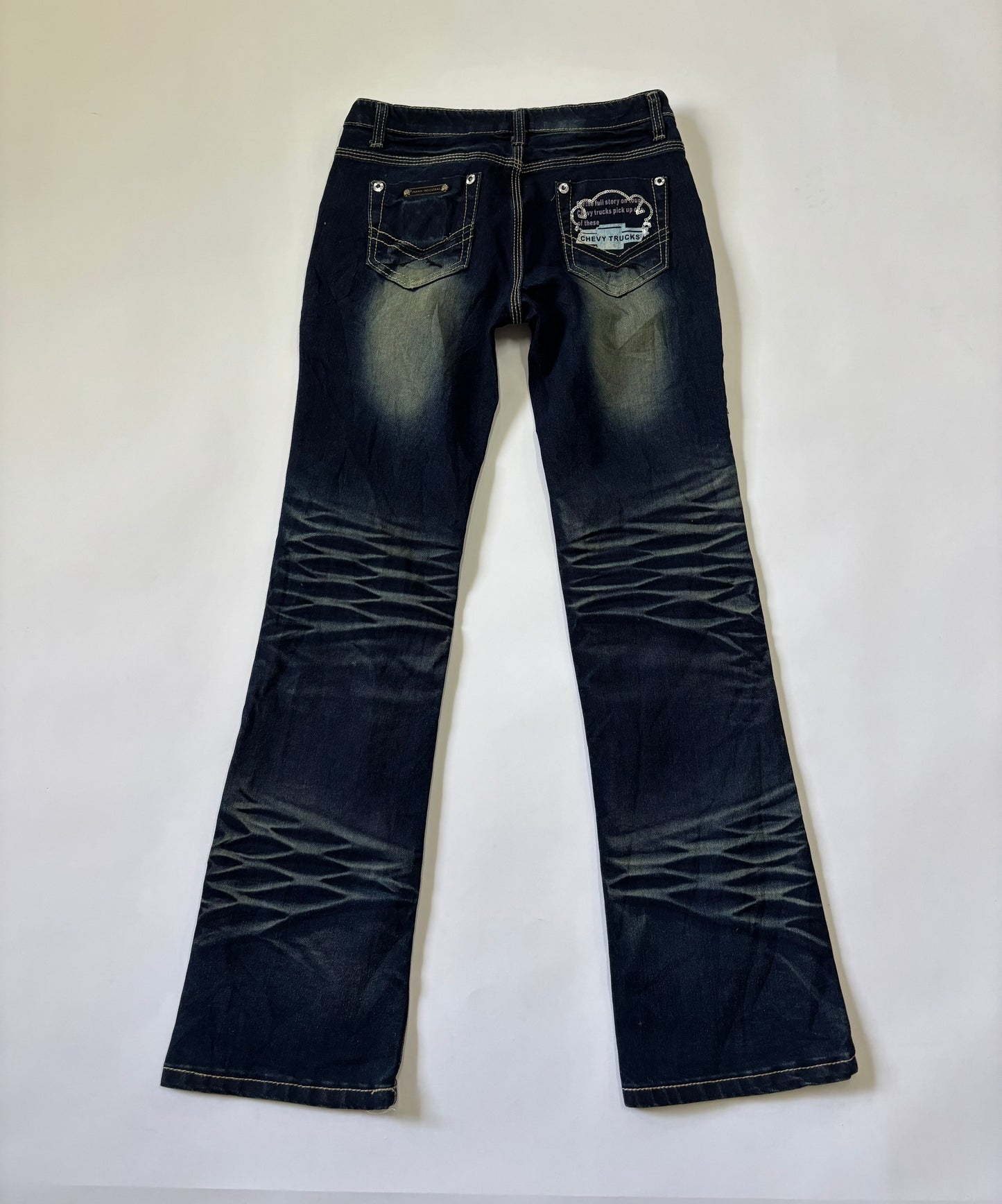 Dark Wash Bootcut Jeans with Heavy Whiskering