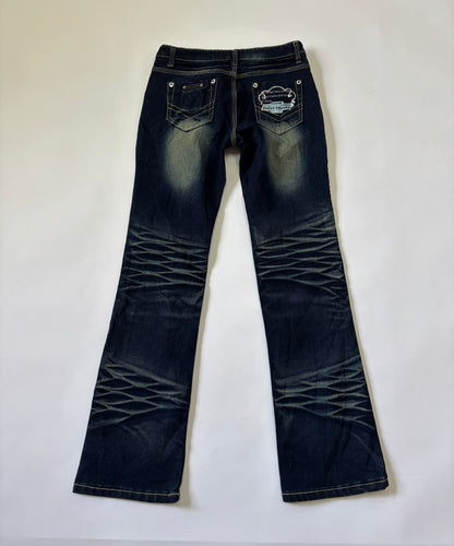 Dark Wash Bootcut Jeans with Heavy Whiskering