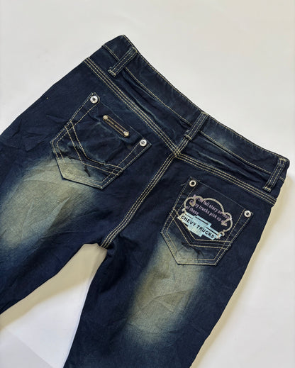 Dark Wash Bootcut Jeans with Heavy Whiskering