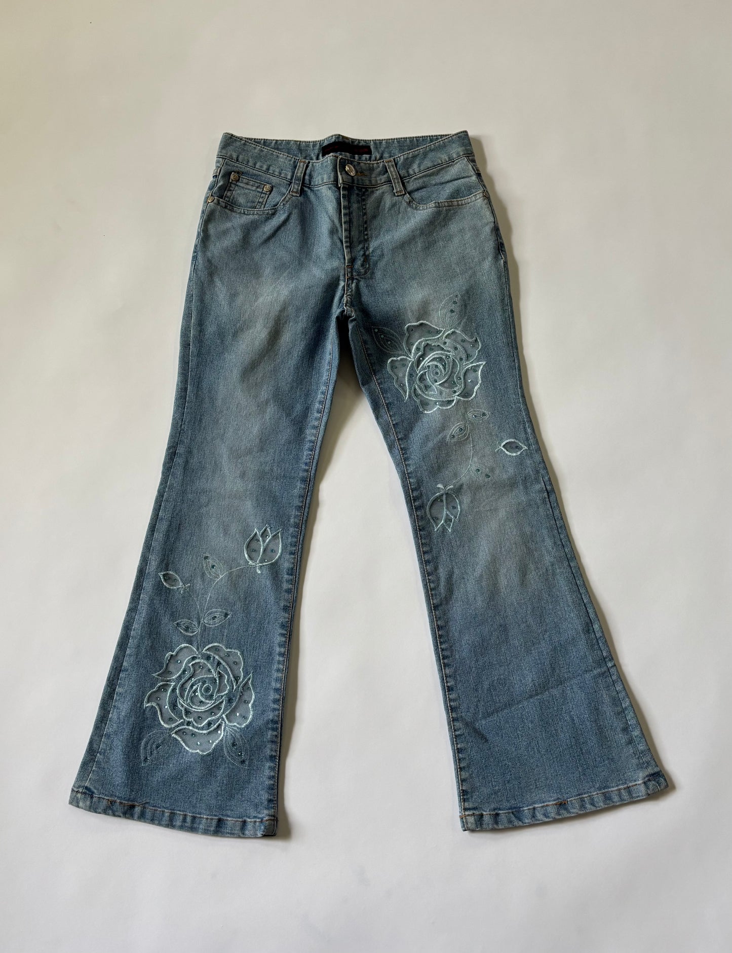Vintage Floral Embroidered Flare Women's Jeans