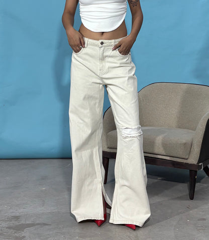 Off-White Distressed Wide-Leg Women's Jeans