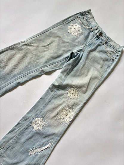Women's Jeans Floral Lace Flare