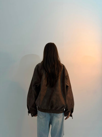 Women’s Vintage Distressed Brown Oversized Moto Leather Jacket