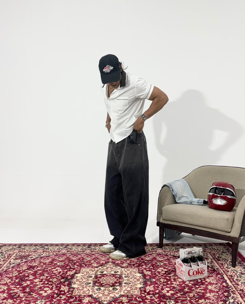 Vintage Washed Black Wide Leg Men's Denim