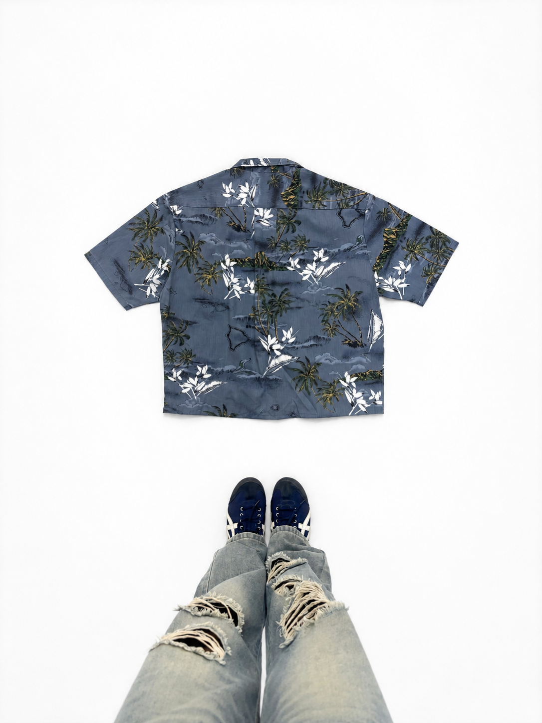 Blue Tropical Island Print Hawaiian Shirt – Half Sleeve Resort Shirt