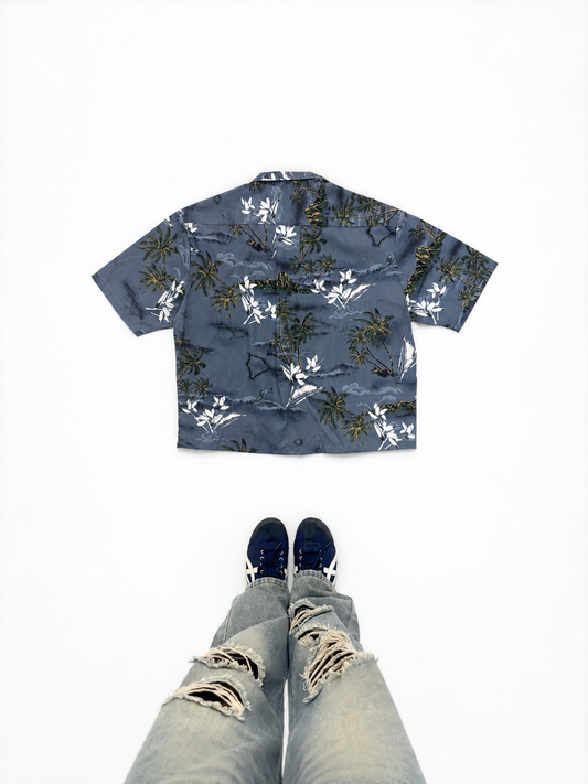 Men's Shirt Hawaiian Half Sleeve Blue Tropical Island Print