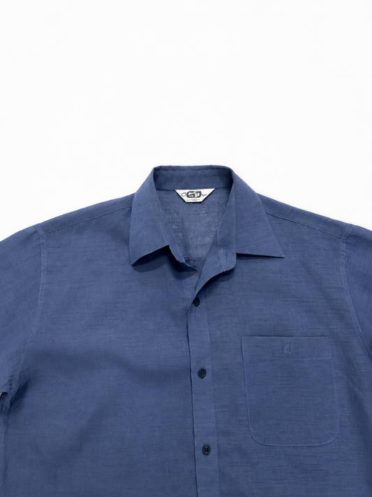 Men's Shirt Half Sleeve Casual Solid Blue Cotton Blend