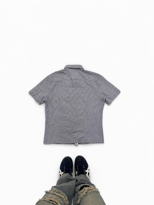Men's Shirt Short Sleeve Grey & White Striped