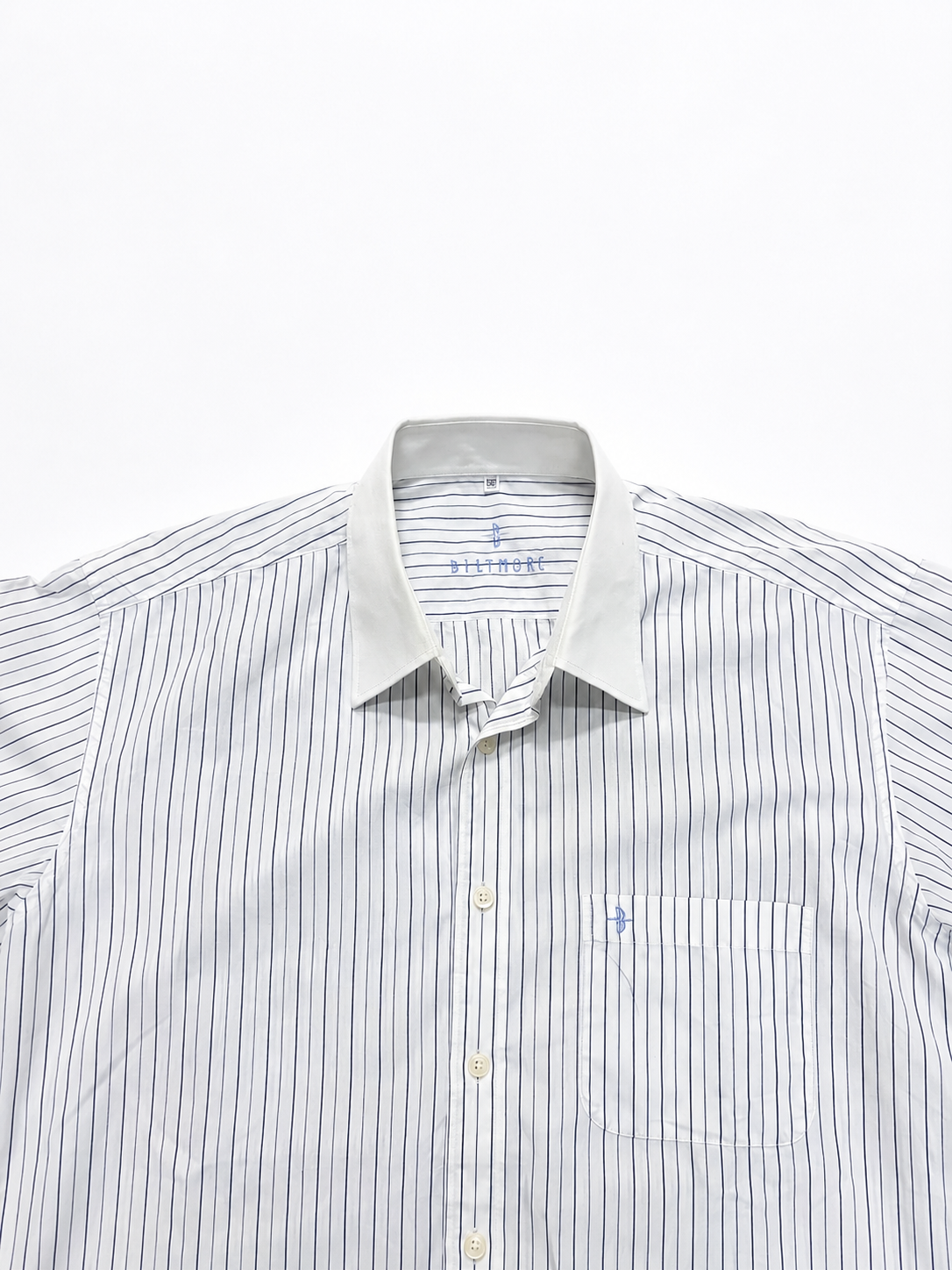 White & Blue Pinstripe Short Sleeve Button-Up Shirt