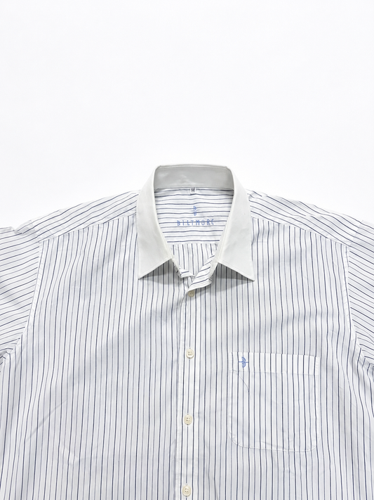 Men's Shirt Short Sleeve Button-Up White & Blue Pinstripe